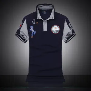 Aeronautica Militare With Horse Design Short Sleeve Shirt  Polo-Navy Blue