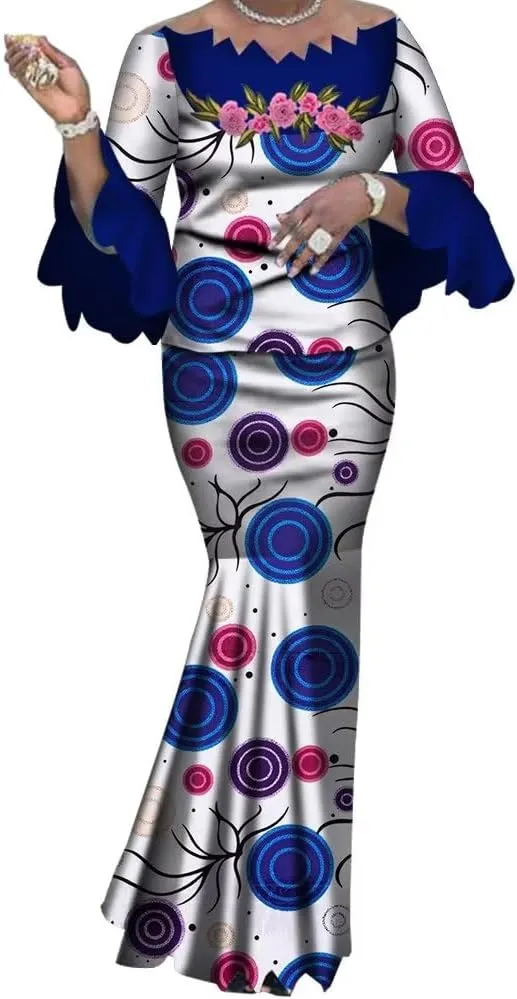 African Skirt Sets for Women Elegant Irregular Neck Tops and Long Skirts Outfits Africa Clothing