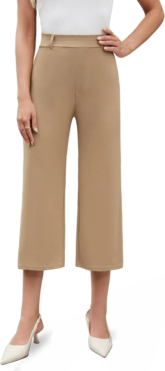 Agenlulu 2025 Summer Women's Stretchy Wide Leg Dress Pants High Waisted Capri/Ankle UPF50  Cooling Cropped Casual Slacks