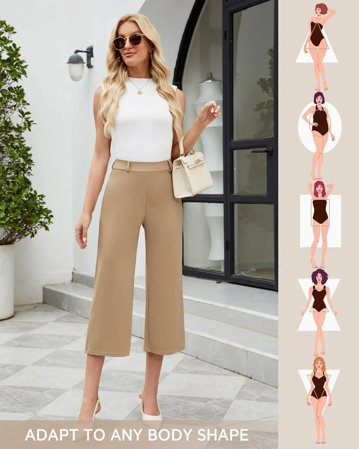 Agenlulu 2025 Summer Women's Stretchy Wide Leg Dress Pants High Waisted Capri/Ankle UPF50  Cooling Cropped Casual Slacks