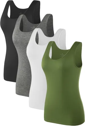 Air Curvey Basic Tank Tops for Women Sleeveless Undershirts 2-4 Pack Layering Lightweight Casual Tops