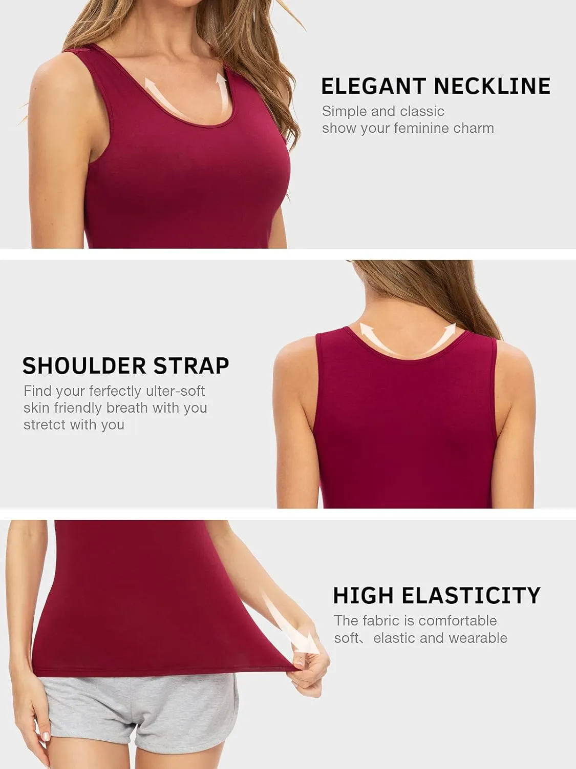 Air Curvey Basic Tank Tops for Women Sleeveless Undershirts 2-4 Pack Layering Lightweight Casual Tops