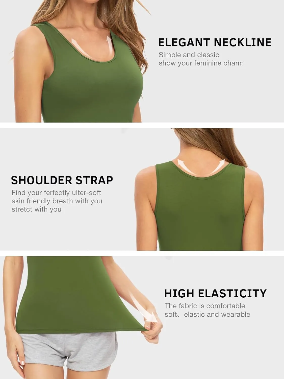 Air Curvey Basic Tank Tops for Women Sleeveless Undershirts 2-4 Pack Layering Lightweight Casual Tops