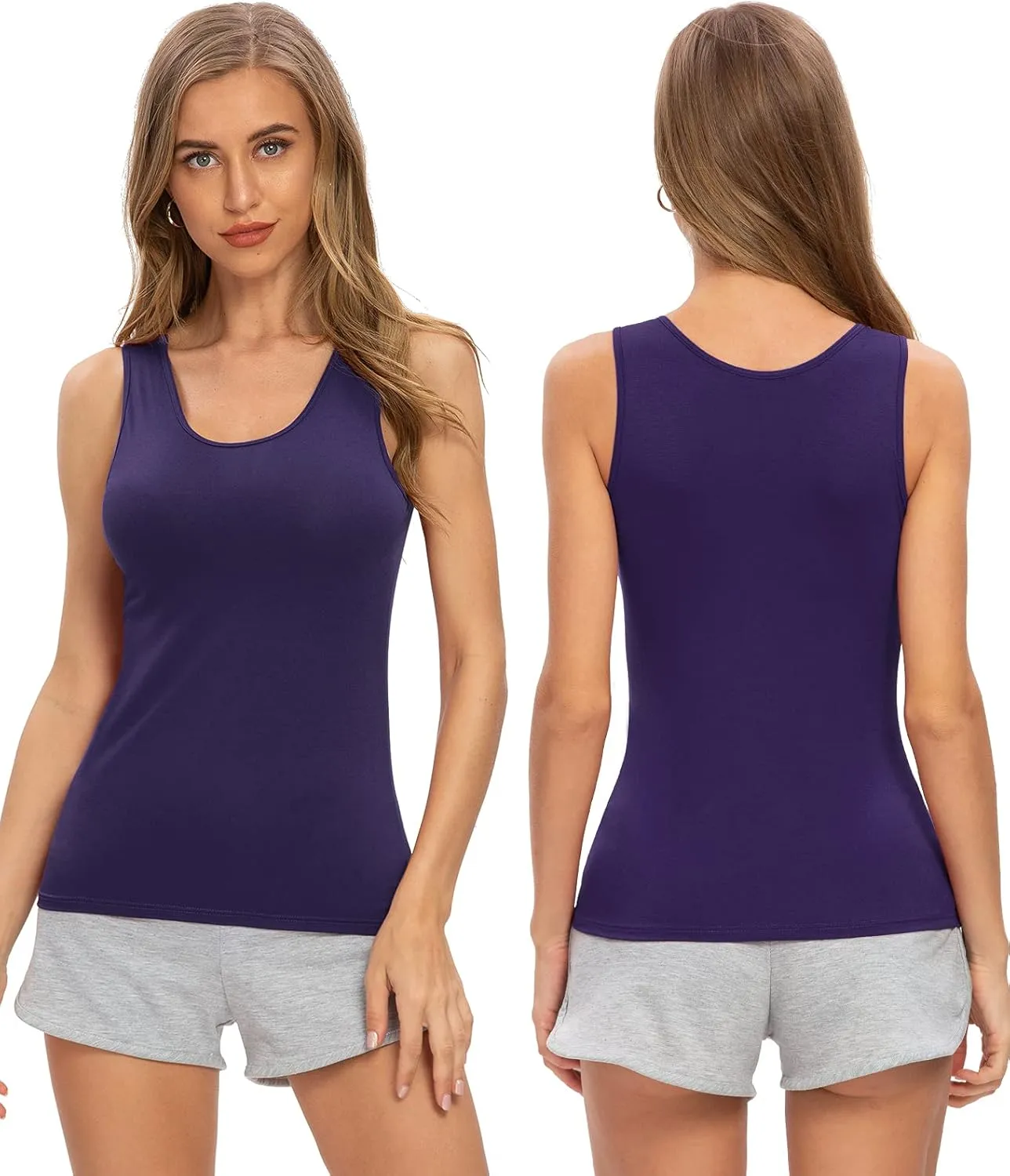 Air Curvey Basic Tank Tops for Women Sleeveless Undershirts 2-4 Pack Layering Lightweight Casual Tops