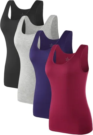 Air Curvey Basic Tank Tops for Women Sleeveless Undershirts 2-4 Pack Layering Lightweight Casual Tops
