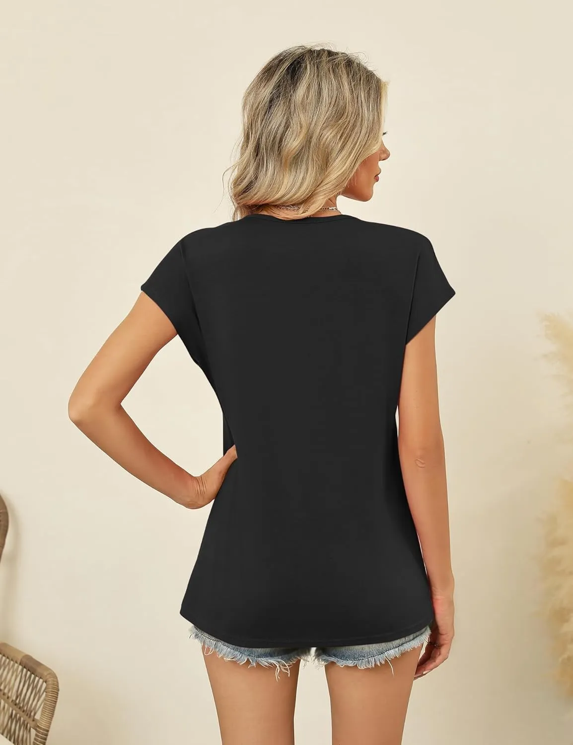 AKEWEI Womens Summer Tops Cap Sleeve V Neck T-Shirts Dressy Casual Short Sleeve Blouses Loose Fit Tunic Fashion Tees