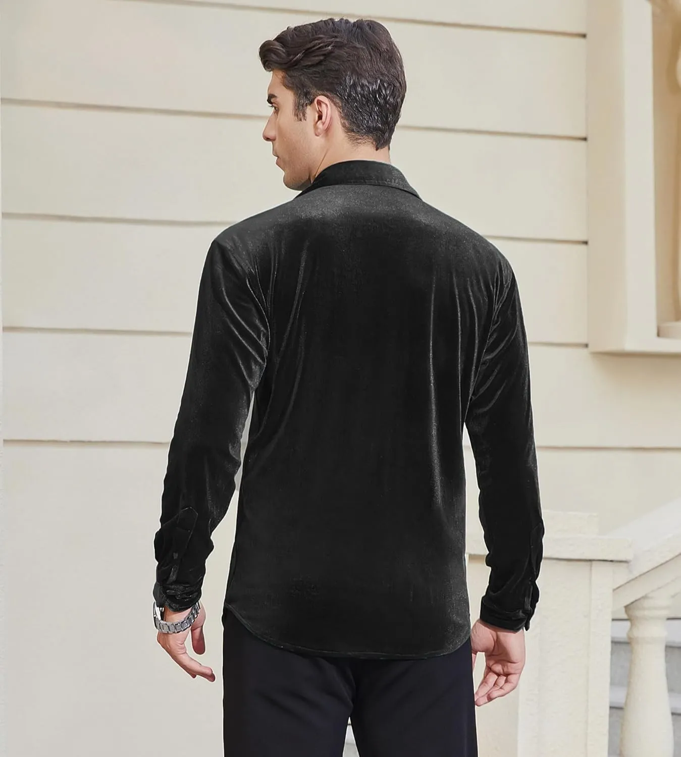 Alex Vando Mens Velvet Shirts Regular Fit Long Sleeve Soft Stretch Casual Button Down Shirt