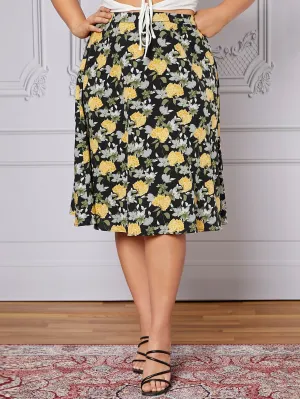 All Over Print Zipper Midi Plus Size Skirt