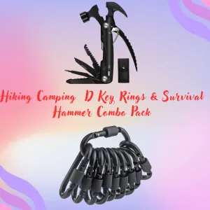 Aluminum D Key Rings Hiking Clips & All In One Multitool Survival Hammer Pack
