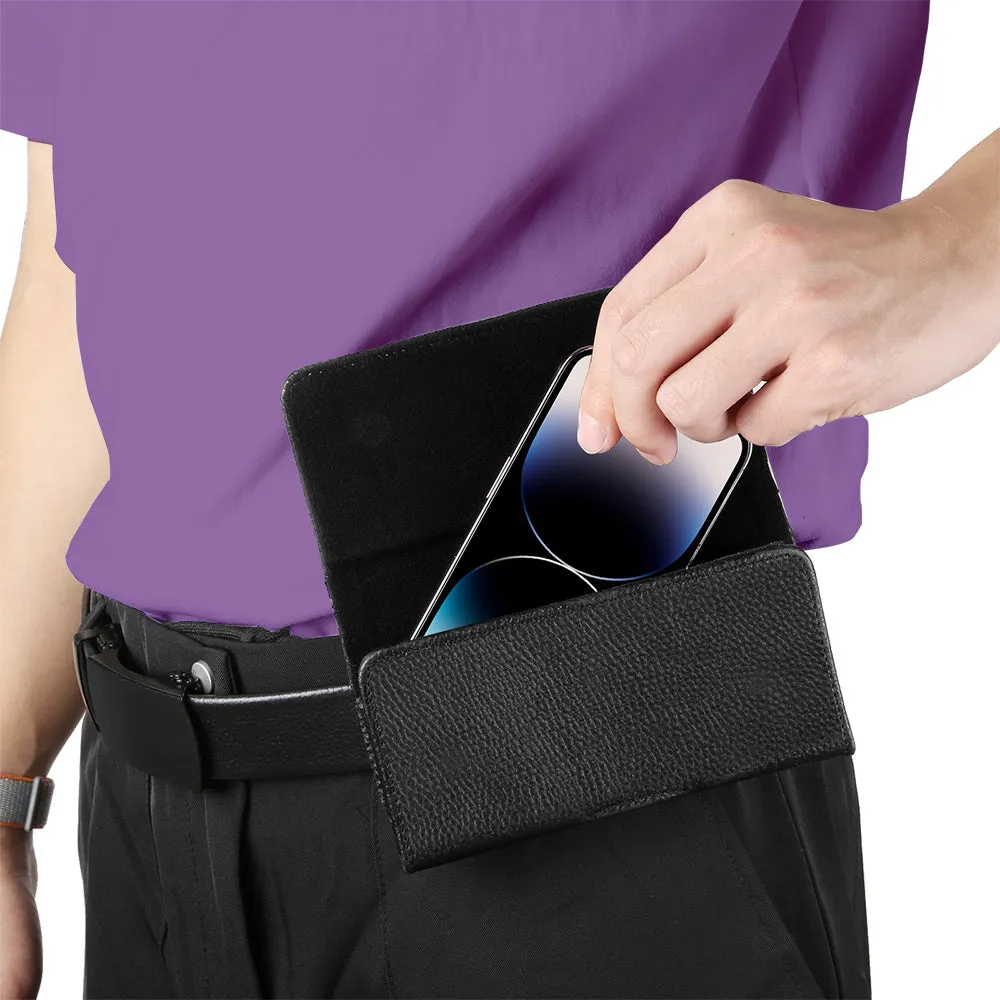 AMZER 6.1-6.8" Lychee Texture Genuine Leather Phone Horizontal Carrying Pouch with Belt Clip