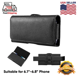 AMZER 6.1-6.8" Lychee Texture Genuine Leather Phone Horizontal Carrying Pouch with Belt Clip