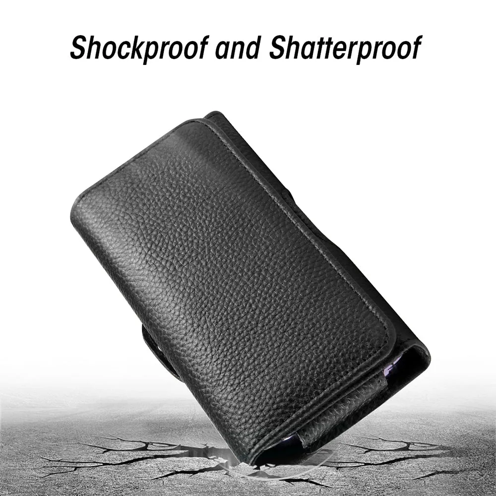 AMZER 6.1-6.8" Lychee Texture Genuine Leather Phone Horizontal Carrying Pouch with Belt Clip