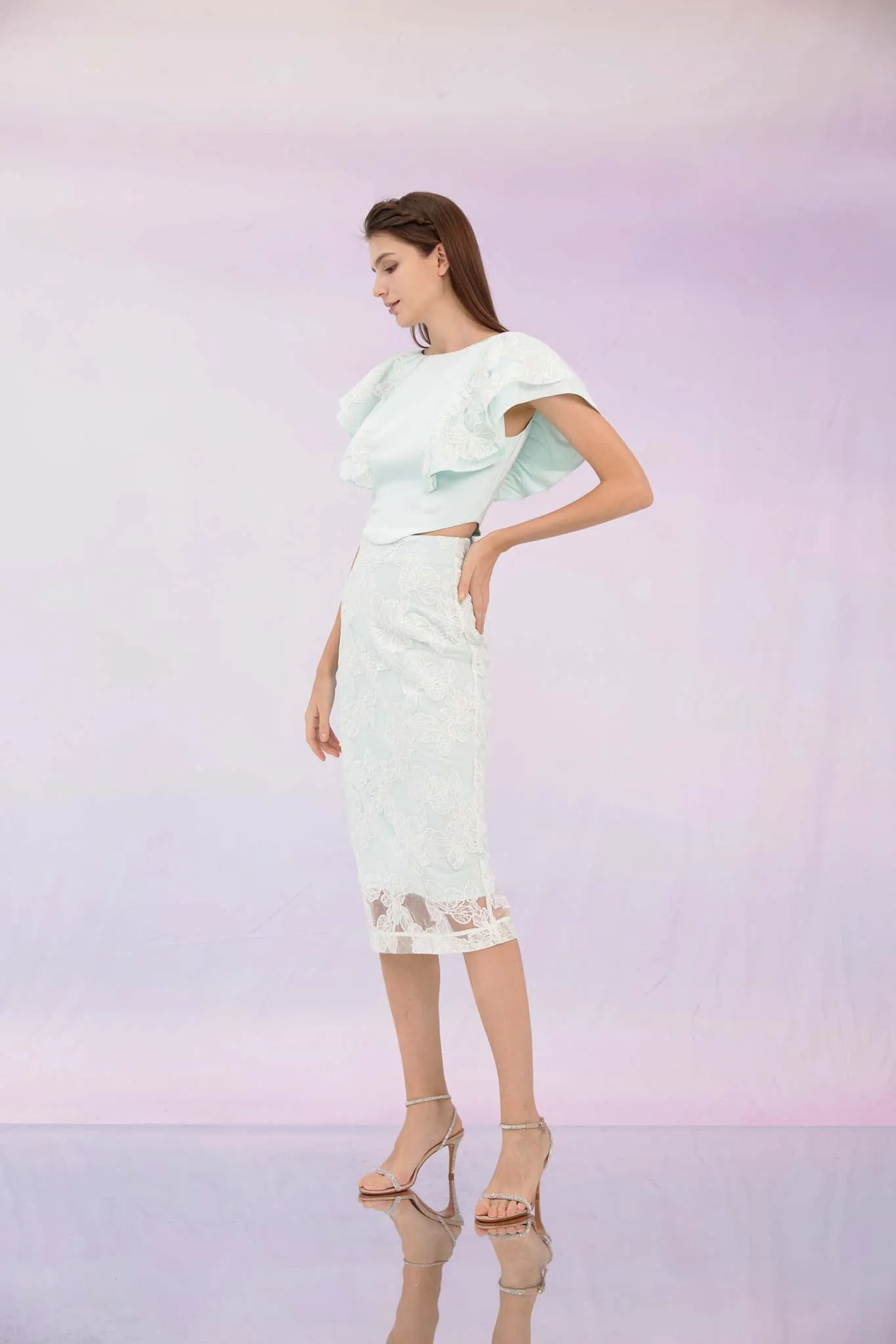Ancelote Mint Lace Pencil Skirt