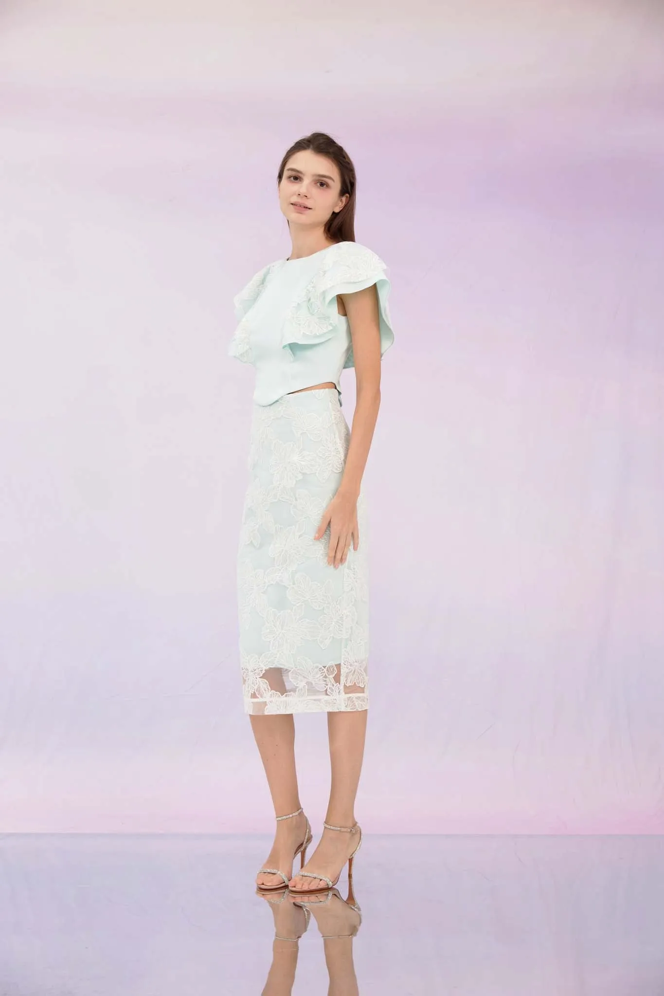 Ancelote Mint Lace Pencil Skirt