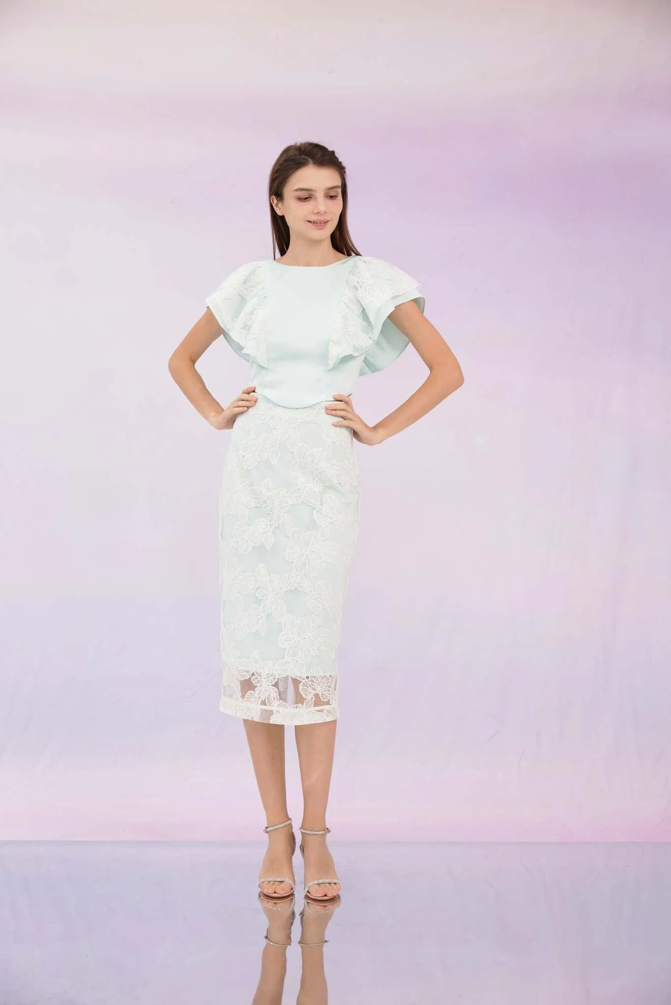 Ancelote Mint Lace Pencil Skirt