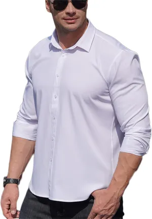 Andongnywell Men's Loose-Fit Wrinkle-Resistant Long-Sleeve Solid Dress Shirt Non Iron Business Casual Button Down Shirts