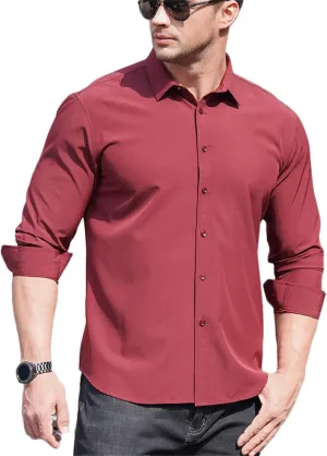 Andongnywell Men's Loose-Fit Wrinkle-Resistant Long-Sleeve Solid Dress Shirt Non Iron Business Casual Button Down Shirts