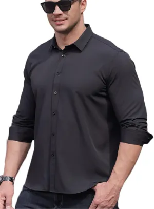 Andongnywell Men's Loose-Fit Wrinkle-Resistant Long-Sleeve Solid Dress Shirt Non Iron Business Casual Button Down Shirts