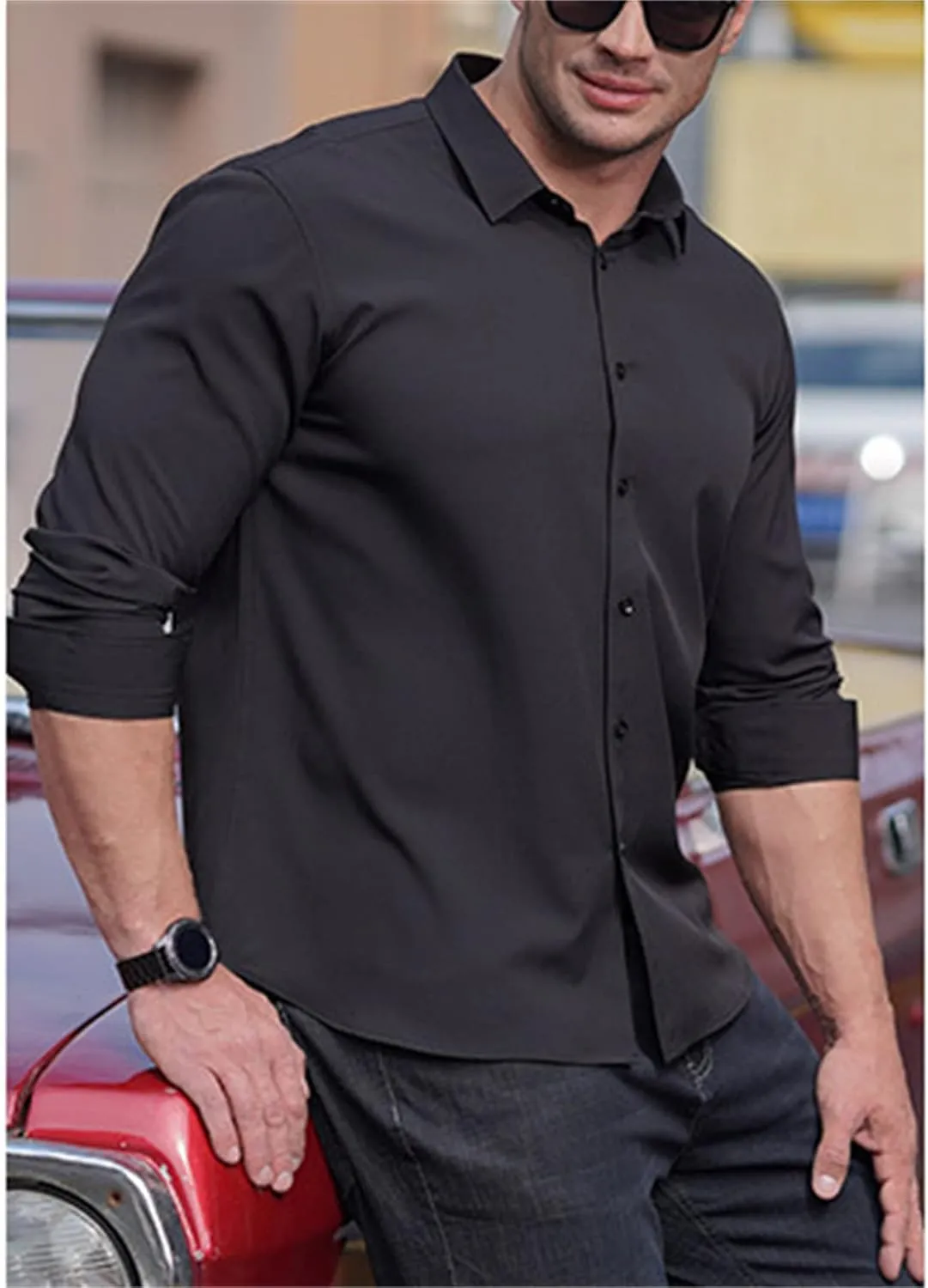 Andongnywell Men's Loose-Fit Wrinkle-Resistant Long-Sleeve Solid Dress Shirt Non Iron Business Casual Button Down Shirts