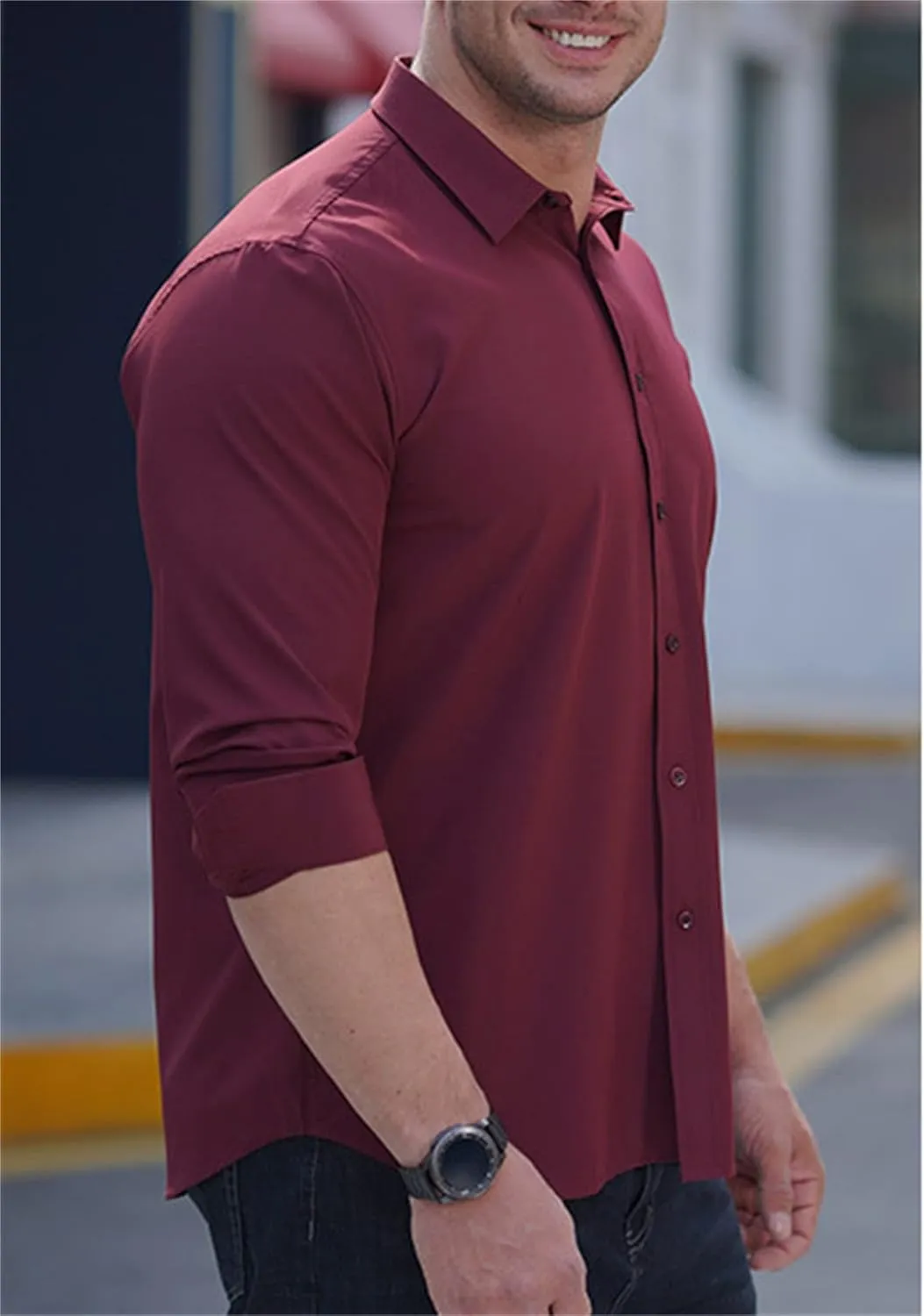 Andongnywell Men's Loose-Fit Wrinkle-Resistant Long-Sleeve Solid Dress Shirt Non Iron Business Casual Button Down Shirts