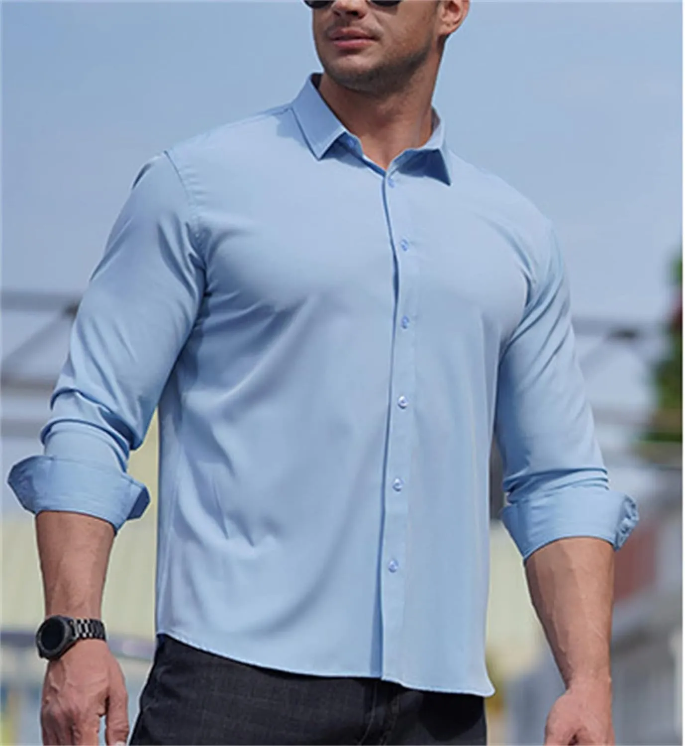 Andongnywell Men's Loose-Fit Wrinkle-Resistant Long-Sleeve Solid Dress Shirt Non Iron Business Casual Button Down Shirts