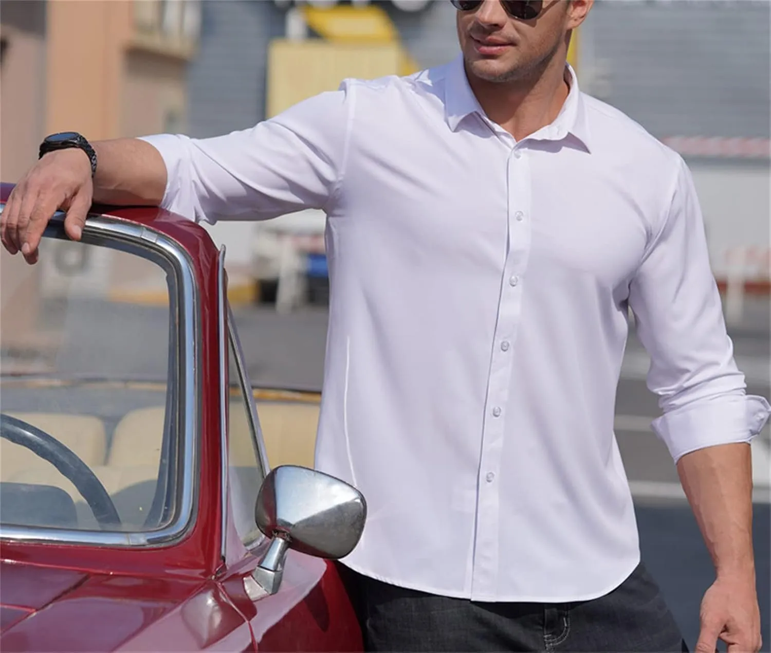 Andongnywell Men's Loose-Fit Wrinkle-Resistant Long-Sleeve Solid Dress Shirt Non Iron Business Casual Button Down Shirts
