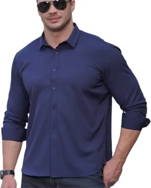 Andongnywell Men's Loose-Fit Wrinkle-Resistant Long-Sleeve Solid Dress Shirt Non Iron Business Casual Button Down Shirts