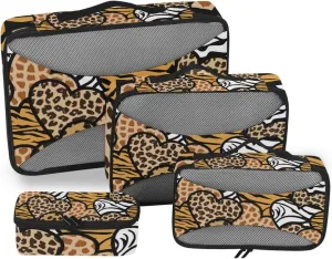 Animal Leopard Print Hearts Travel Packing Cube Set of 4 Pack Luggage Packing Organizers Suitcase Organizer Bags for Travel