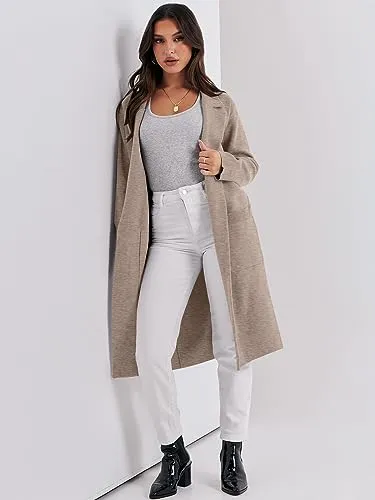 ANRABESS Long Sweater Cardigan Women Knit Open Front Coat Fall and Winter Casual Soft Coatigan Jacket 2023 Trendy Duster Outwear Clothes 1065hongkaqi-M Light Khaki
