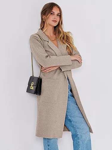 ANRABESS Long Sweater Cardigan Women Knit Open Front Coat Fall and Winter Casual Soft Coatigan Jacket 2023 Trendy Duster Outwear Clothes 1065hongkaqi-M Light Khaki