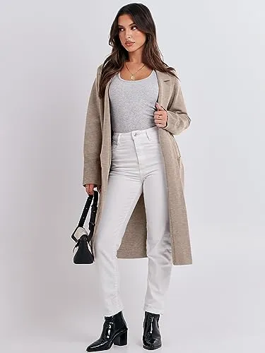 ANRABESS Long Sweater Cardigan Women Knit Open Front Coat Fall and Winter Casual Soft Coatigan Jacket 2023 Trendy Duster Outwear Clothes 1065hongkaqi-M Light Khaki