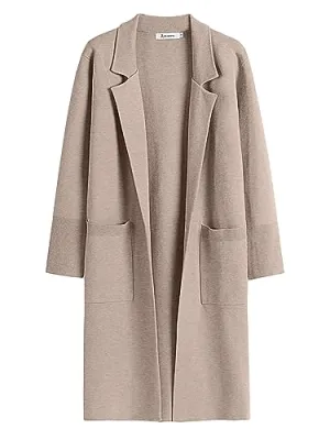 ANRABESS Long Sweater Cardigan Women Knit Open Front Coat Fall and Winter Casual Soft Coatigan Jacket 2023 Trendy Duster Outwear Clothes 1065hongkaqi-M Light Khaki