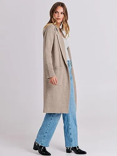 ANRABESS Long Sweater Cardigan Women Knit Open Front Coat Fall and Winter Casual Soft Coatigan Jacket 2023 Trendy Duster Outwear Clothes 1065hongkaqi-M Light Khaki