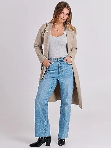ANRABESS Long Sweater Cardigan Women Knit Open Front Coat Fall and Winter Casual Soft Coatigan Jacket 2023 Trendy Duster Outwear Clothes 1065hongkaqi-M Light Khaki