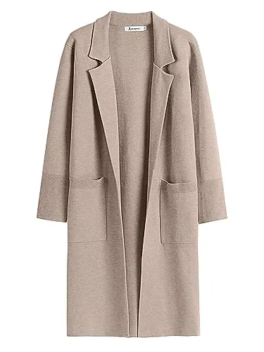 ANRABESS Long Sweater Cardigan Women Knit Open Front Coat Fall and Winter Casual Soft Coatigan Jacket 2023 Trendy Duster Outwear Clothes 1065hongkaqi-M Light Khaki