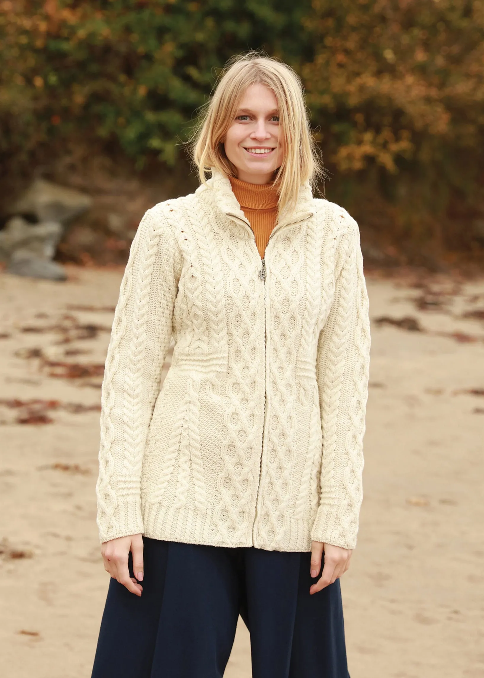Aran Women's Zipper Cardigan | Natural