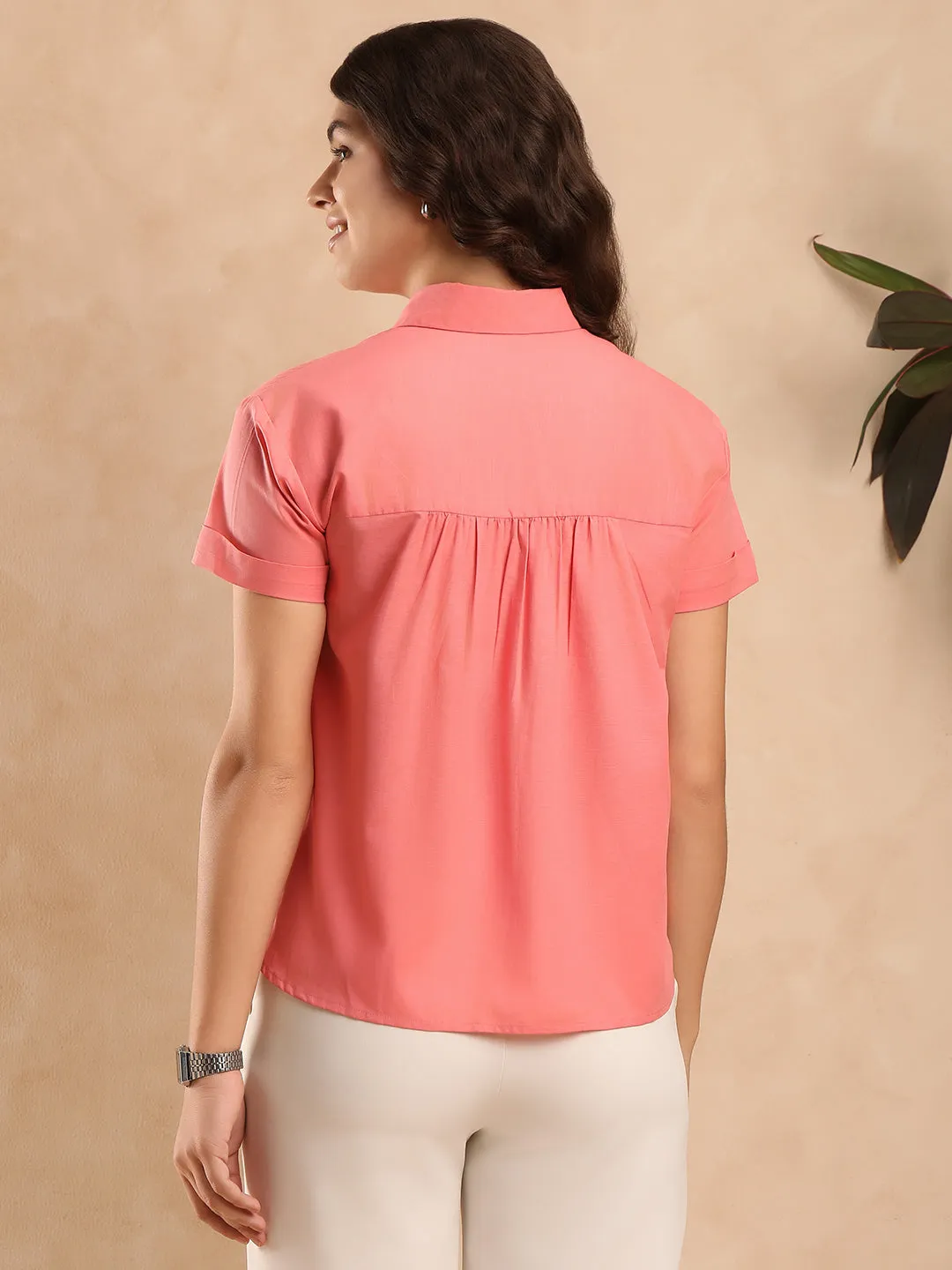 Ariana Pink Formal Half Sleeves Cotton Shirt