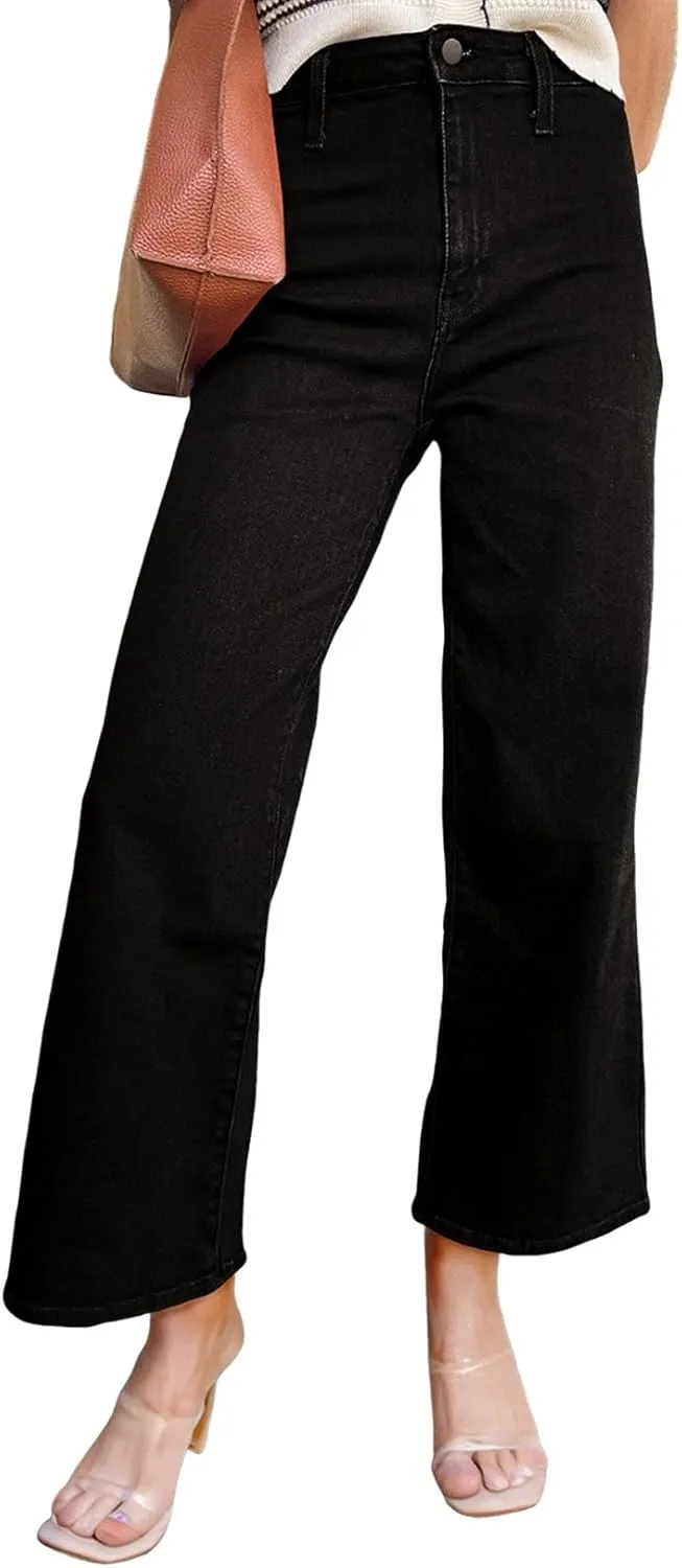 Astylish Womens High Waisted Jeans Stretchy Wide Leg Straight Trendy 2025 Summer Ankle Denim Pants No Front Pockets