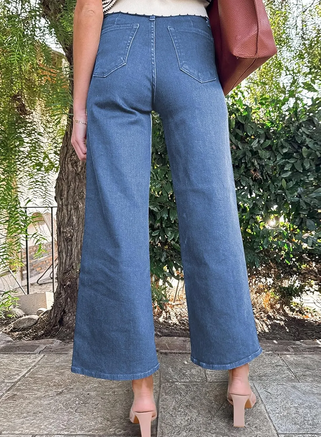 Astylish Womens High Waisted Jeans Stretchy Wide Leg Straight Trendy 2025 Summer Ankle Denim Pants No Front Pockets