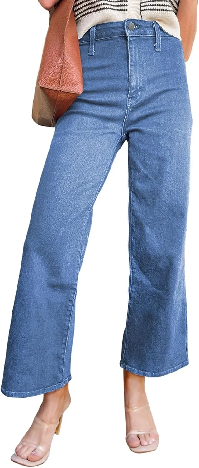 Astylish Womens High Waisted Jeans Stretchy Wide Leg Straight Trendy 2025 Summer Ankle Denim Pants No Front Pockets