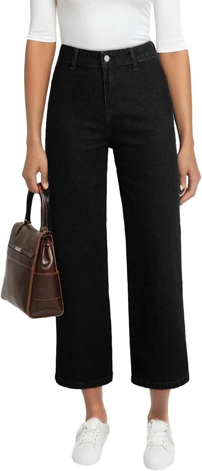 Astylish Womens High Waisted Jeans Stretchy Wide Leg Straight Trendy 2025 Summer Ankle Denim Pants No Front Pockets