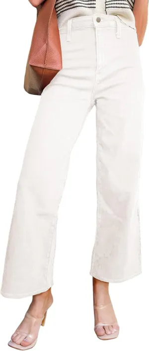 Astylish Womens High Waisted Jeans Stretchy Wide Leg Straight Trendy 2025 Summer Ankle Denim Pants No Front Pockets