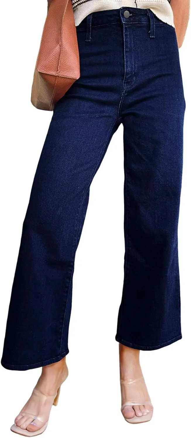 Astylish Womens High Waisted Jeans Stretchy Wide Leg Straight Trendy 2025 Summer Ankle Denim Pants No Front Pockets