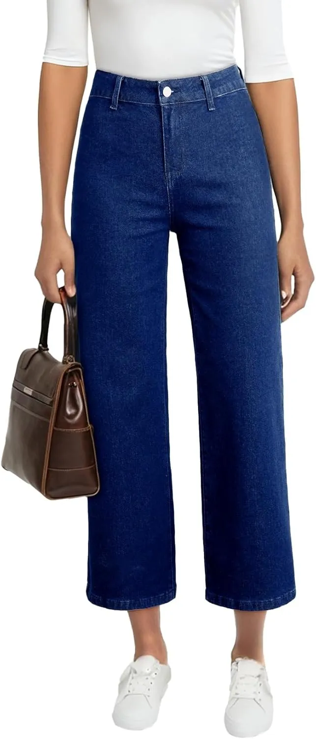 Astylish Womens High Waisted Jeans Stretchy Wide Leg Straight Trendy 2025 Summer Ankle Denim Pants No Front Pockets