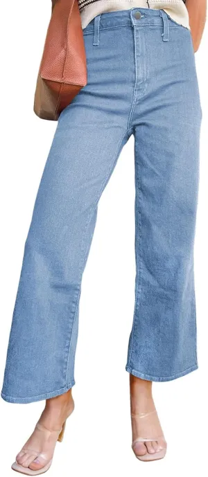 Astylish Womens High Waisted Jeans Stretchy Wide Leg Straight Trendy 2025 Summer Ankle Denim Pants No Front Pockets