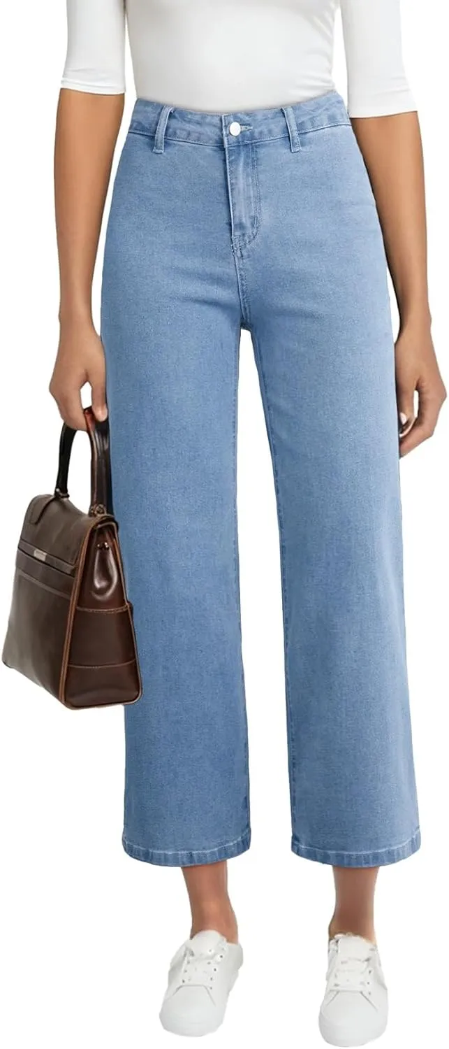 Astylish Womens High Waisted Jeans Stretchy Wide Leg Straight Trendy 2025 Summer Ankle Denim Pants No Front Pockets