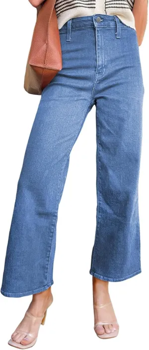 Astylish Womens High Waisted Jeans Stretchy Wide Leg Straight Trendy 2025 Summer Ankle Denim Pants No Front Pockets