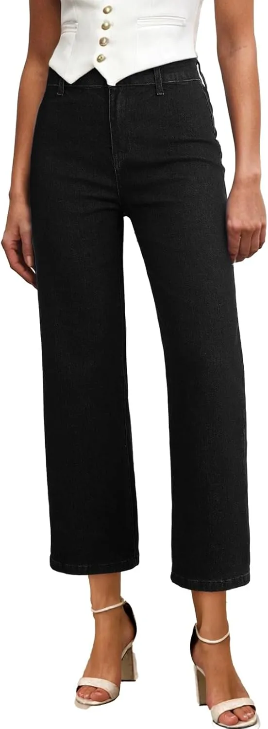 Astylish Womens High Waisted Jeans Stretchy Wide Leg Straight Trendy 2025 Summer Ankle Denim Pants No Front Pockets