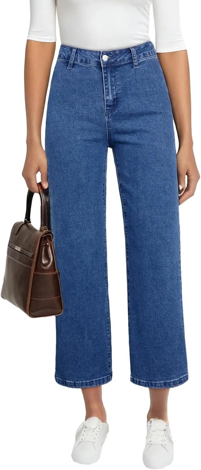 Astylish Womens High Waisted Jeans Stretchy Wide Leg Straight Trendy 2025 Summer Ankle Denim Pants No Front Pockets