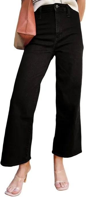 Astylish Womens High Waisted Jeans Stretchy Wide Leg Straight Trendy 2025 Summer Ankle Denim Pants No Front Pockets